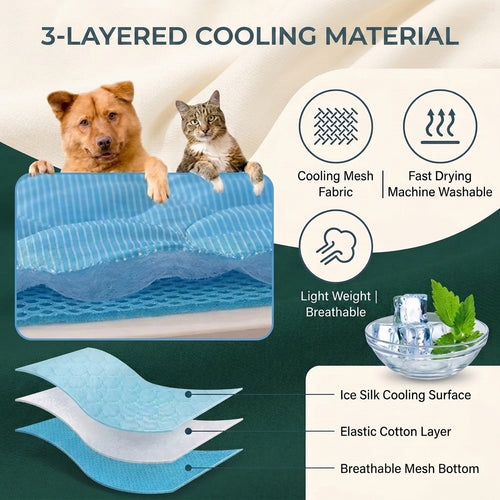 Pet cooling mat in use with dog