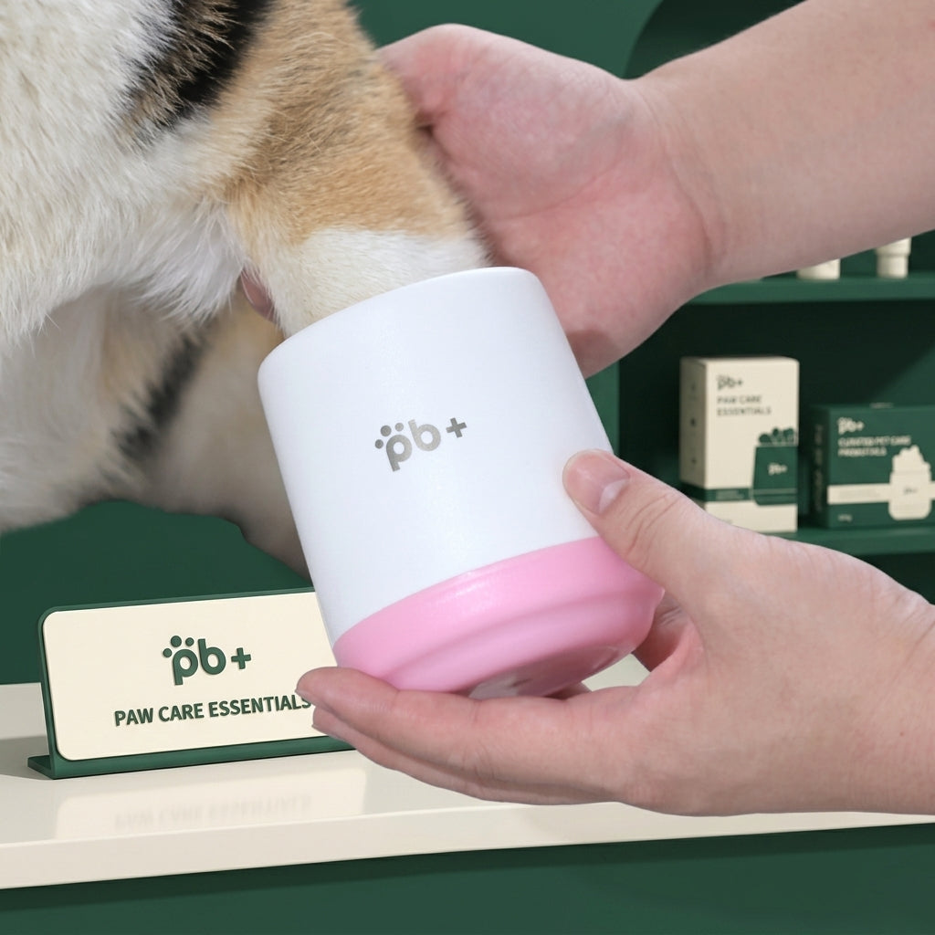Paw cleaner cup in use